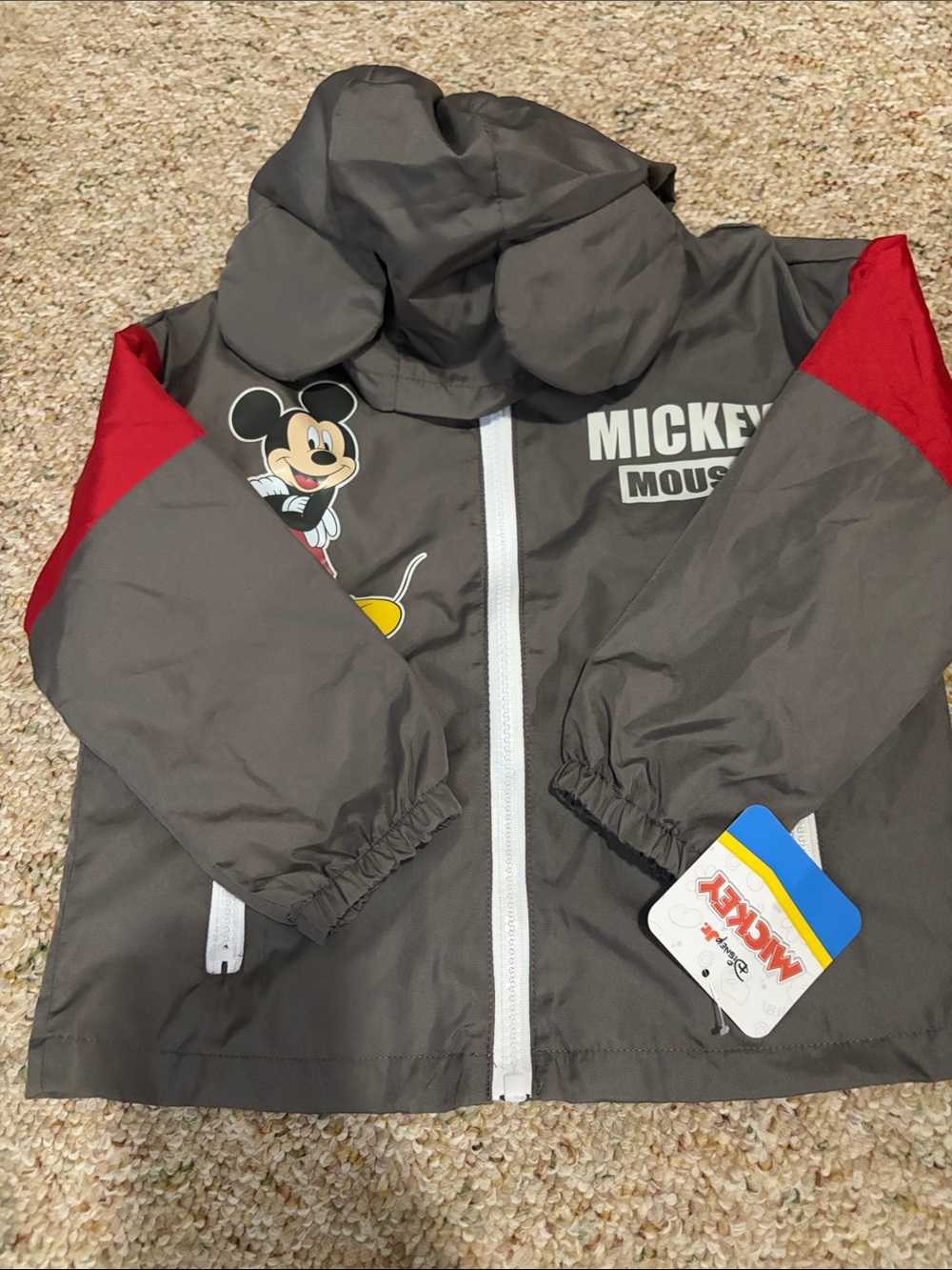 Disney Gray and Red Mickey Mouse Hooded Rain Jacket